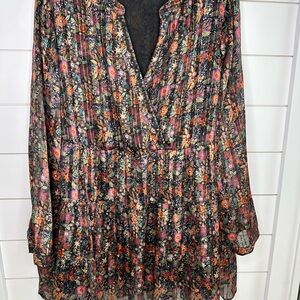 Soft Surroundings Multicolor Floral Long Sleeve Dress 1x